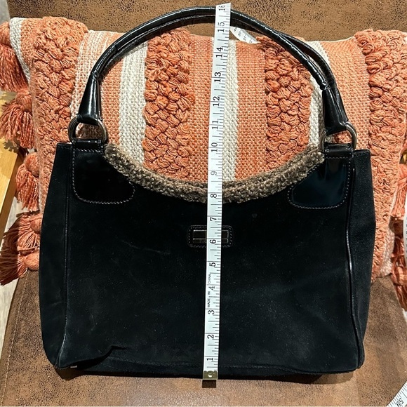Stuart Weitzman Vintage Black Suede Shearling Shoulder Bag Purse 90’s Y2K - Picture 10 of 13